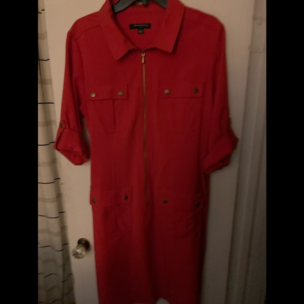 Orange dress with belt goldtone buttons